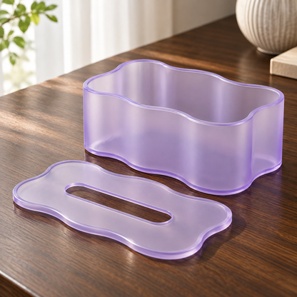 Translucent Lavender Tissue Box Cover with Wavy Edges and a Flowing Sculptural Outline